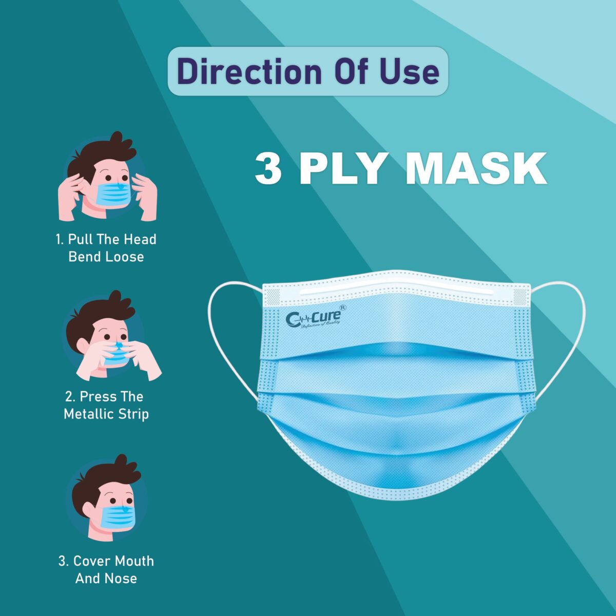 C-cure 3 Ply Protective Face Mask with Reusable Zipper Pack for Daily Use | Exclusive Disposable Non-Woven face Mask with Nose Clip – Pack Of 10 - Image 4