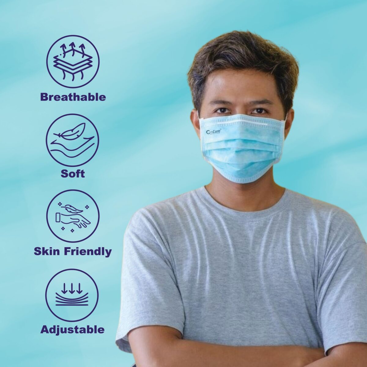 C-cure 3 Ply Protective Face Mask with Reusable Zipper Pack for Daily Use | Exclusive Disposable Non-Woven face Mask with Nose Clip – Pack Of 10 - Image 7