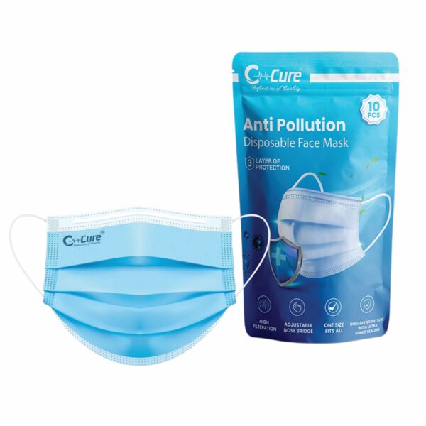 3 Ply Disposable Face Mask with Nose Clip | Reusable Zipper Pack for Daily Protection | Blue Non-Woven Protective Mask – 10/20/30 Pcs