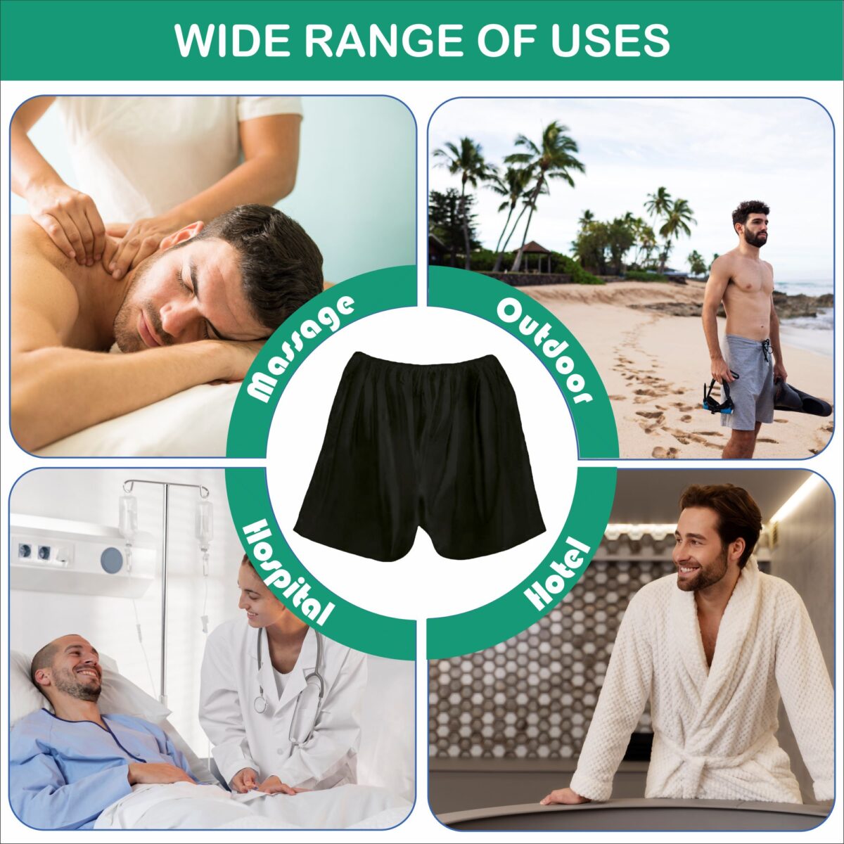 Disposable Non-Woven Bermuda Shorts with Elastic Waistband | Hygienic Underwear for Massage Spa, Sauna, Salon and Hospital - Unisex - Image 3