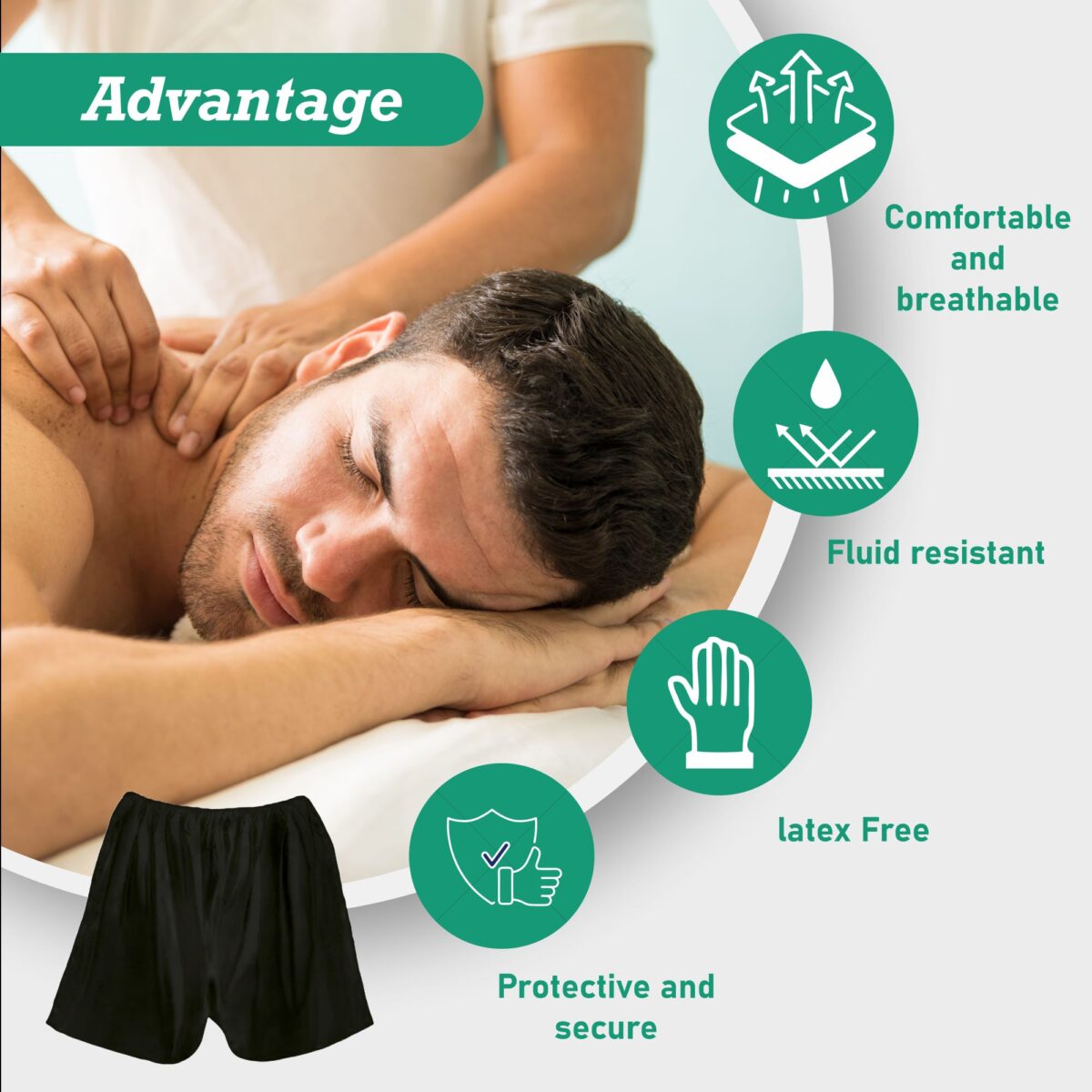Disposable Non-Woven Bermuda Shorts with Elastic Waistband | Hygienic Underwear for Massage Spa, Sauna, Salon and Hospital - Unisex - Image 2