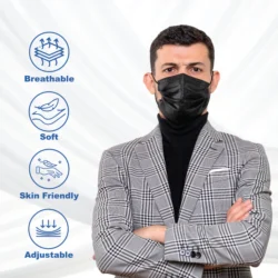 Dual SMS Fabric 3 Ply Disposable Surgical Face Mask – Black & White (Unisex) - Image 3