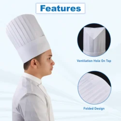 Leios Exclusive Chef Cap for Cooking with 4 Vents & Closed Top | Disposable Non-Woven Kitchen Hat for Catering, Cooking, Restaurants, Events & Home Use - Pack of 50 - Image 2