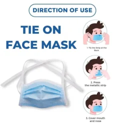 Disposable Tie-On Face Mask with Nose Clip | 3 Ply Medical Face Mask with Meltblown Filter Layer - Image 3