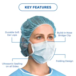 Ultra Soft Pull-Out Disposable Face Mask with Soft Fabric Ear Loops – Blue - Image 3