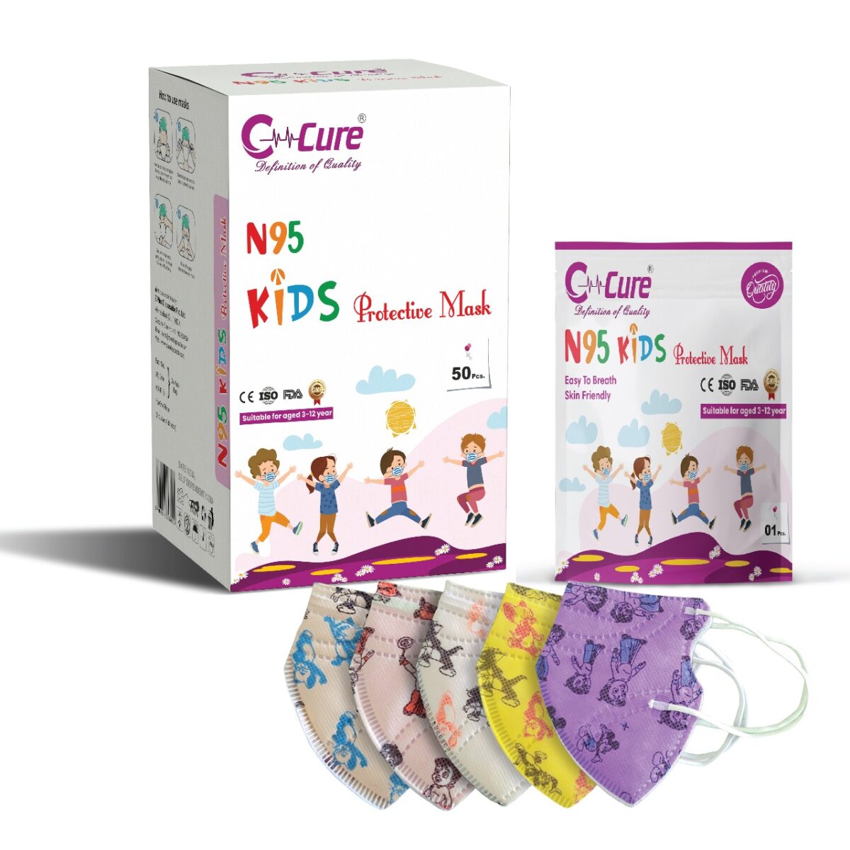 N95 Kids Face Mask – 5 Layer Protection with Adjustable Nose Clip | Multicolor Printed For Children Up to 14 Years - Image 2