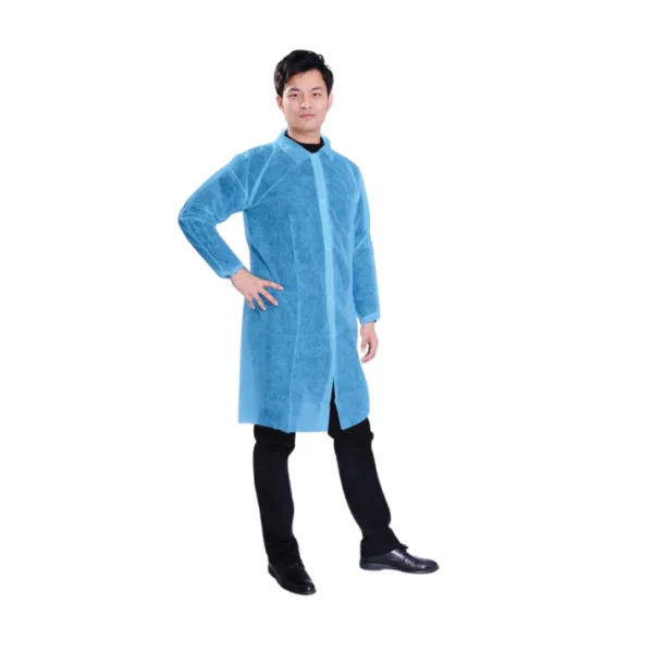 C-CURE Disposable Non-Woven Lab Coat | 40 GSM | Full Sleeve with Elastic Cuffs | No Pocket | Knee-Length