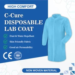 C-CURE Disposable Non-Woven Lab Coat | 40 GSM | Full Sleeve with Elastic Cuffs | No Pocket | Knee-Length - Image 6