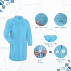 C-CURE Disposable Non-Woven Lab Coat | 40 GSM | Full Sleeve with Elastic Cuffs | No Pocket | Knee-Length - Image 3