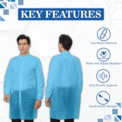 C-CURE Disposable Non-Woven Lab Coat | 40 GSM | Full Sleeve with Elastic Cuffs | No Pocket | Knee-Length - Image 5