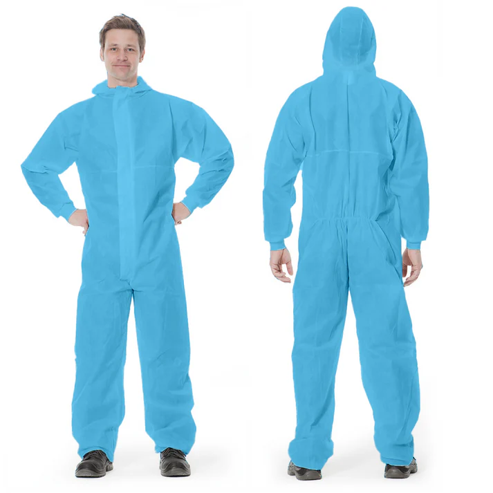 C-Cure disposable suit ppe coverall blue with hood and zipper