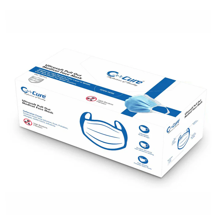 C-Cure surgical face mask blue 3 ply disposable mask pack of 50